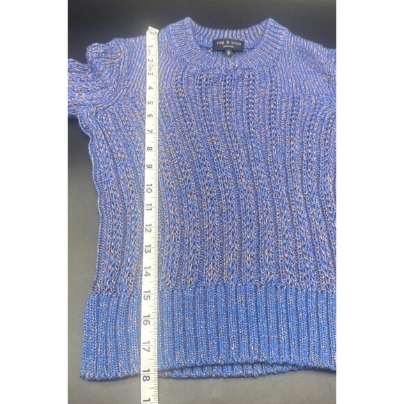 Rag & Bone Womens Blue Open Weave Wool Blend Crewneck Pullover Sweater Sz XS - Picture 9 of 9